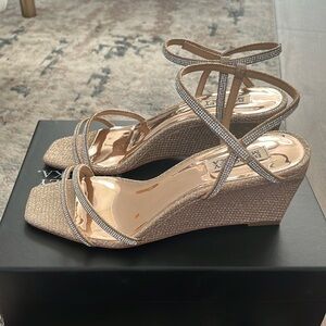Badgley Mischka Women's Unity Rhinestone Square Toe Wedge sandals.
